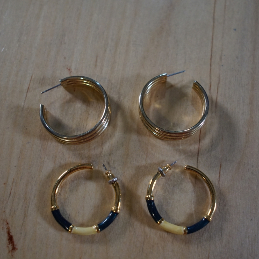Two (2) Gold Toned Vintage 80's Earrings Lot